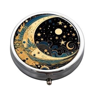 Moon & Stars Whimsical Multi-Use Mirrored Pill Box Container